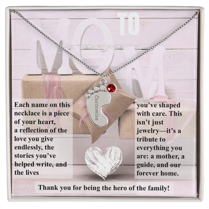 To mom, The Hero of the Family_Feet Necklace (Up to 4 names)