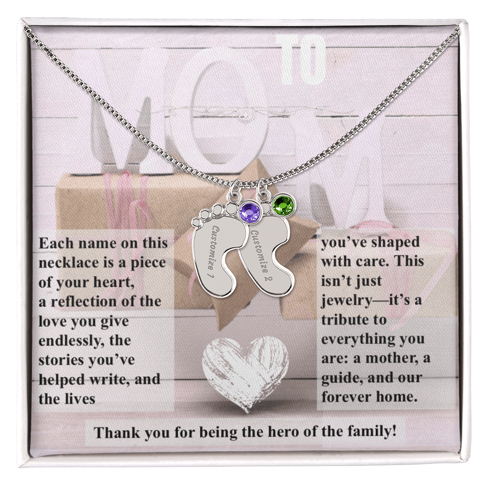 To mom, The Hero of the Family_Feet Necklace (Up to 4 names)