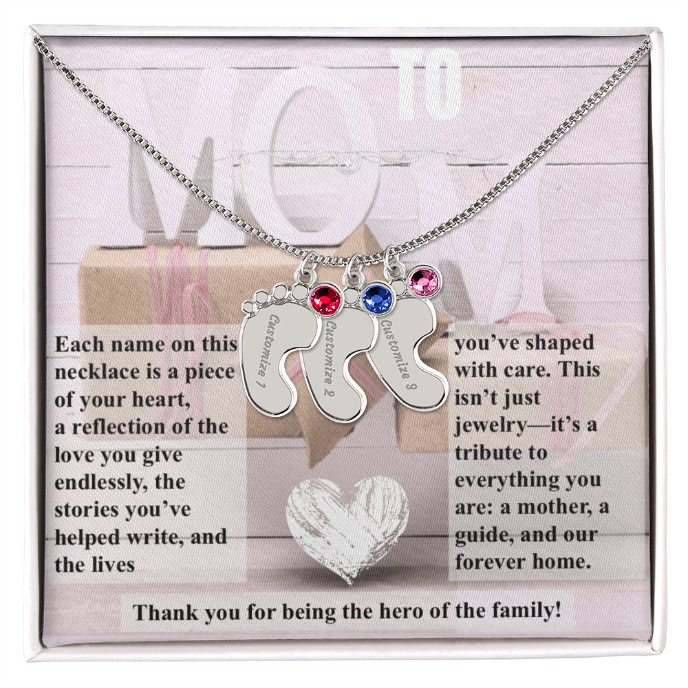 To mom, The Hero of the Family_Feet Necklace (Up to 4 names)