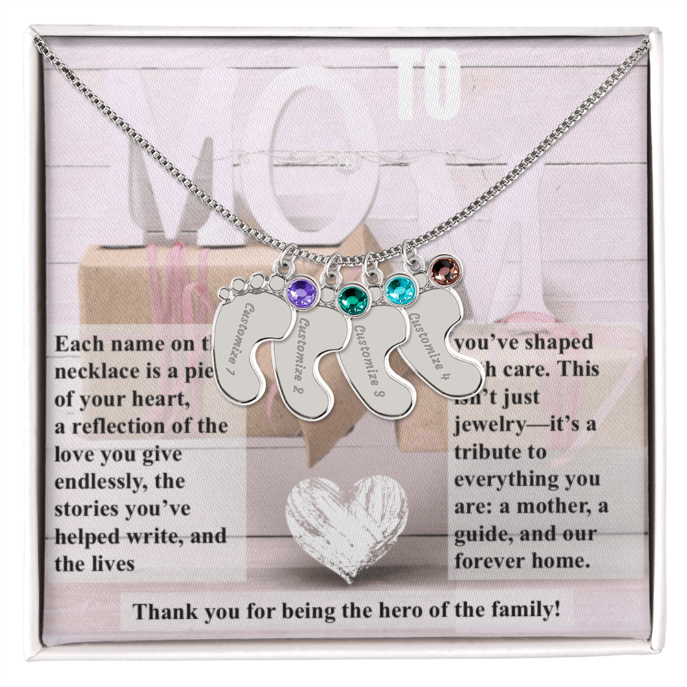 To mom, The Hero of the Family_Feet Necklace (Up to 4 names)
