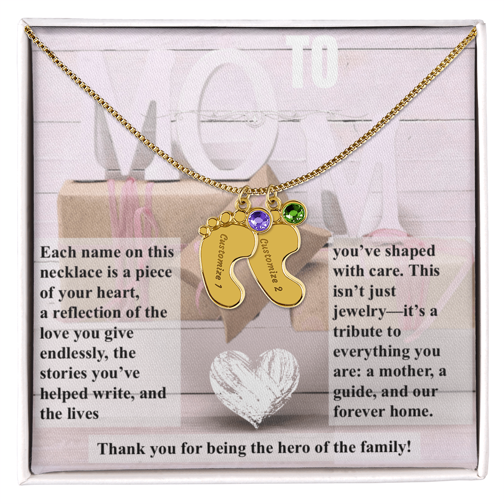 To mom, The Hero of the Family_Feet Necklace (Up to 4 names)