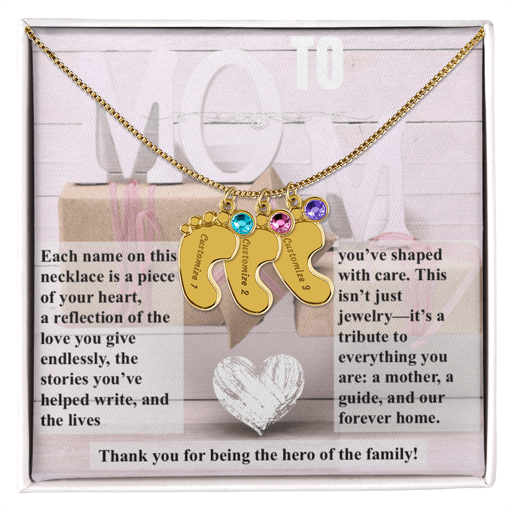 To mom, The Hero of the Family_Feet Necklace (Up to 4 names)