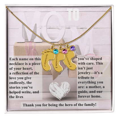 To mom, The Hero of the Family_Feet Necklace (Up to 4 names)