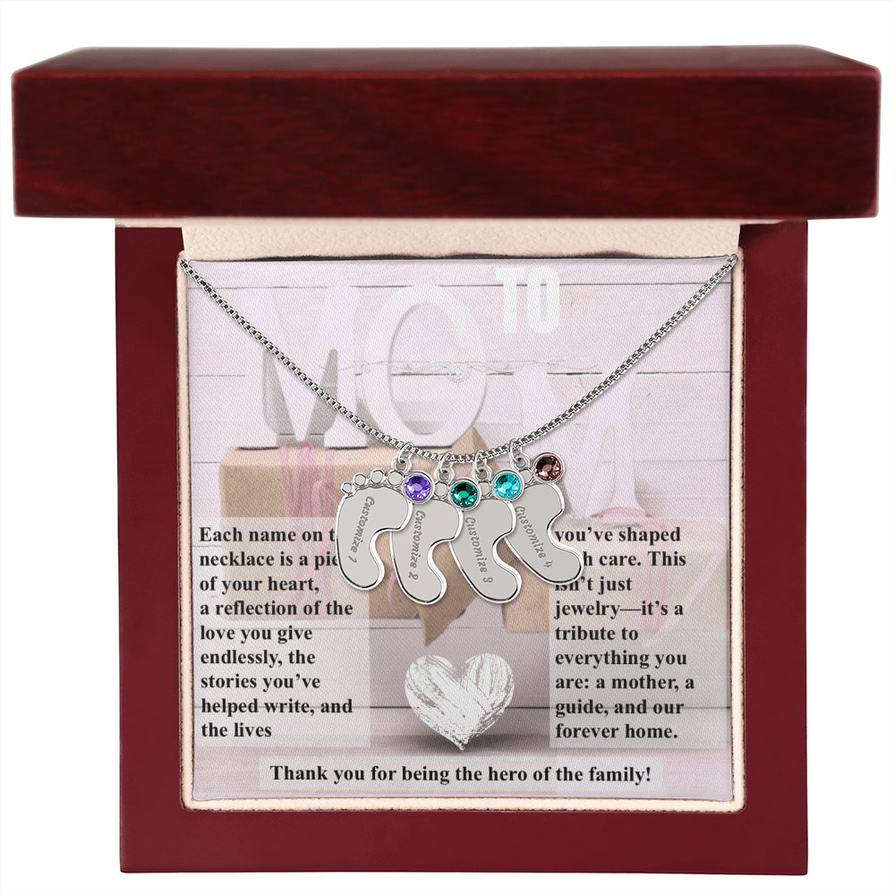 To mom, The Hero of the Family_Feet Necklace (Up to 4 names)