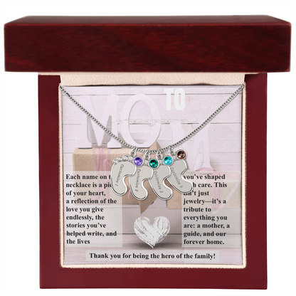 To mom, The Hero of the Family_Feet Necklace (Up to 4 names)