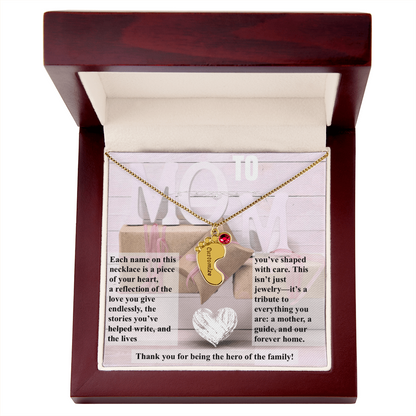 To mom, The Hero of the Family_Feet Necklace (Up to 4 names)