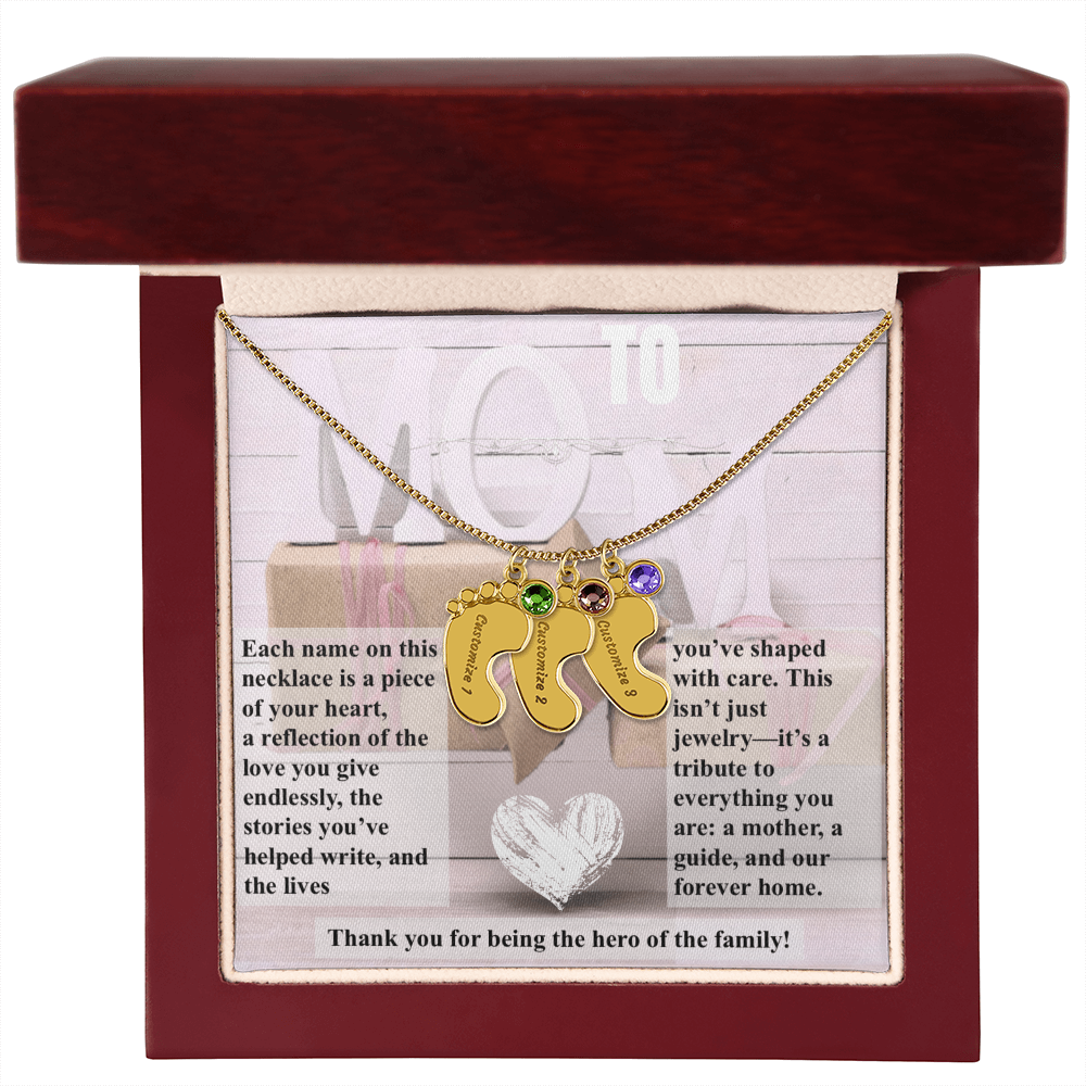 To mom, The Hero of the Family_Feet Necklace (Up to 4 names)