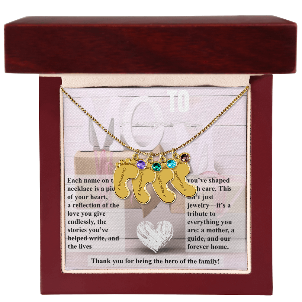 To mom, The Hero of the Family_Feet Necklace (Up to 4 names)