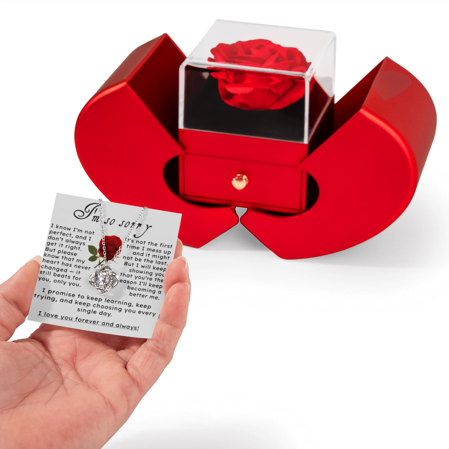 I'm sorry.. Rose and Love knot Necklace Gift Set,