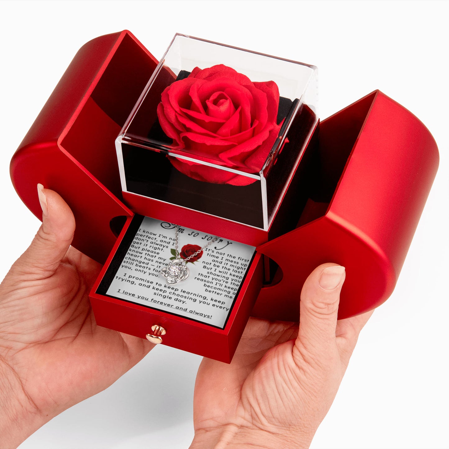 I'm sorry.. Rose and Love knot Necklace Gift Set,